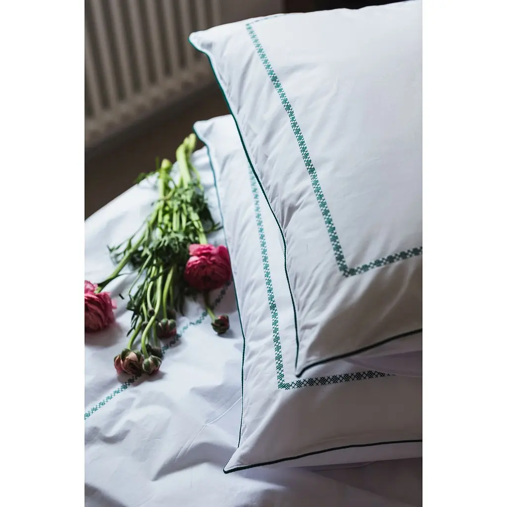 Комплект постельного белья Ecotton Premium евро перкаль вышивка с зеленым кантом (25139) - фото 6