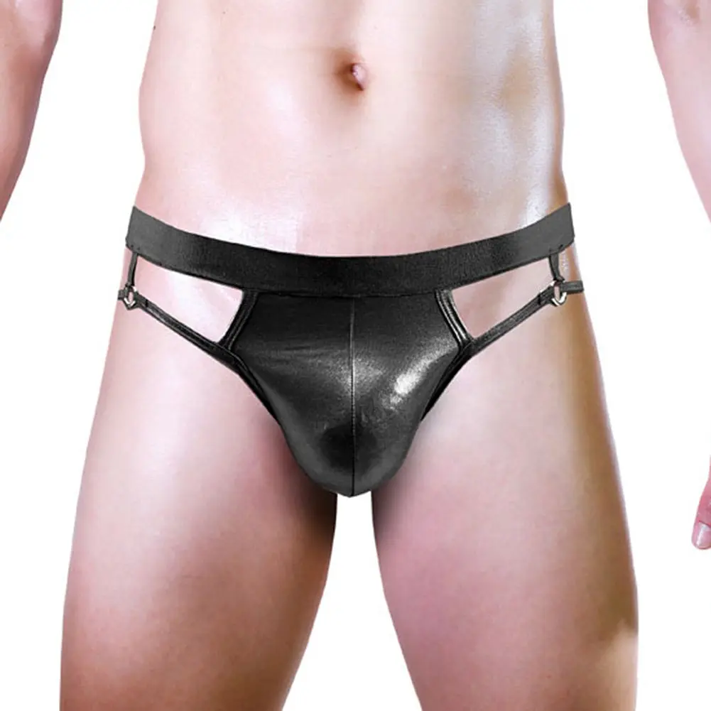 Чоловічі труси джокстрап з вирізом на ягодицях зі еко шкіри One Size (S-L) чорний  - фото 5
