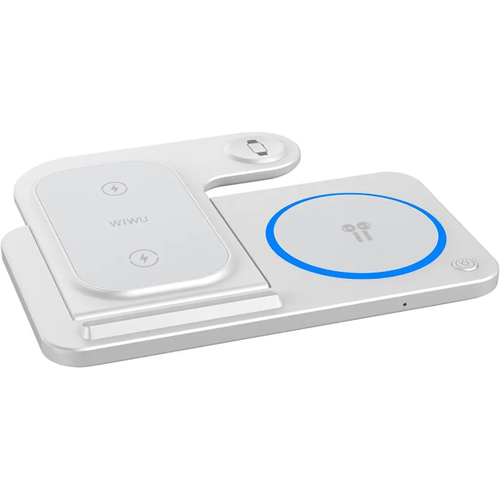 Бездротовий зарядний пристрій WiWU Wi-W020 Foldable Magnetic Station Wireless Charger 3in1 15W White (6976195093537) [99973] - фото 2