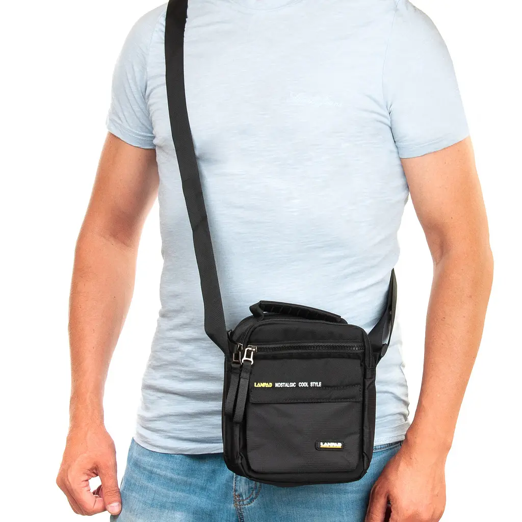 Сумка чоловіча Lanpad тканинна чорний (LAN4118 black) - фото 7
