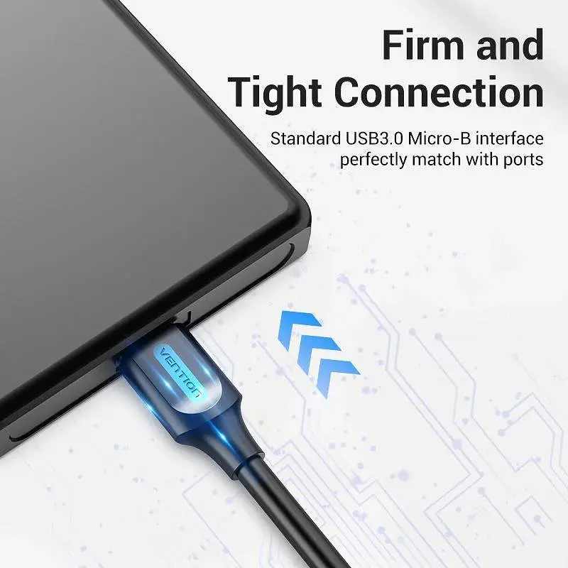Кабель Vention USB 3.0 A Male to Micro-B Male Cable with USB Power Supply PVC Type 0.5m Black (CQPBD) - фото 7