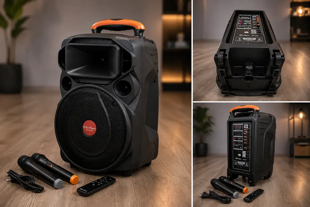Портативна колонка Su-Kam SU 612 / Bluetooth колонка з 2 мікрофонами / Автономна акустична караоке-колонка - фото 4