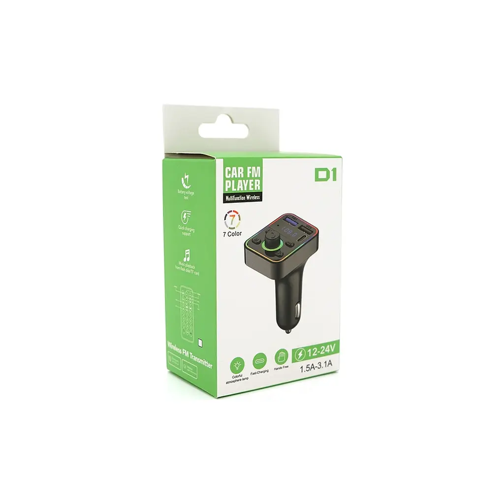 FM модулятор Voltronic D1, підсвітка 7 кольорів, 1.5-3.1A, USB, TF (FM-D1-7Col) - фото 4