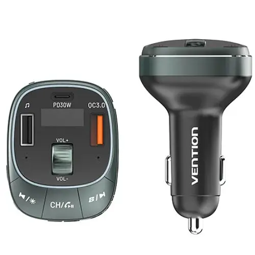 Автомобільний FM-трансміттер Vention PD 54W 3-Port USB (C+A+A) LED/USB Flash/Bluetooth, вольтметр - фото 3