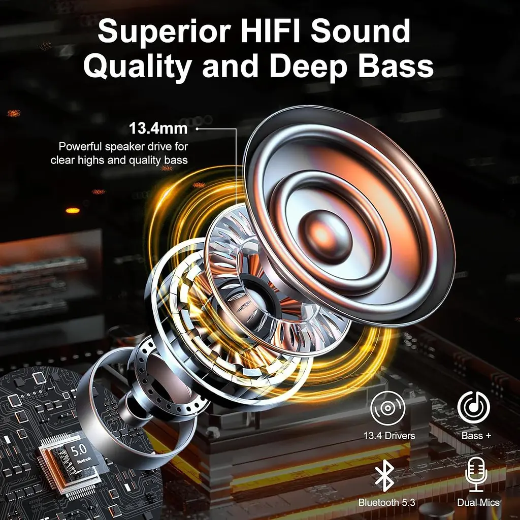 Беспроводные наушники Bluetooth 5.3 с 4 микрофонами с шумоподавлением ENC - HiFi Stereo Deep Bass - 40 часов - фото 6