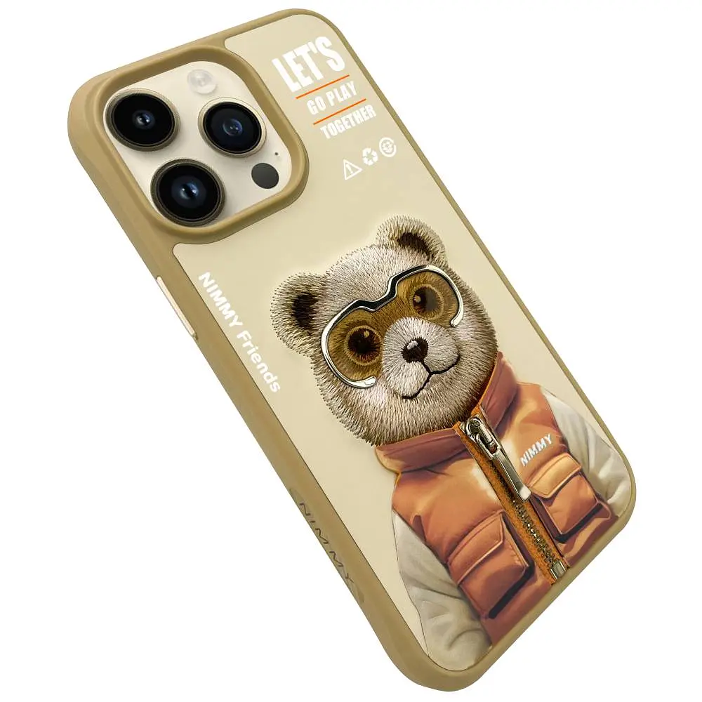 Чохол Nimmy 3D Matal Buttons Apple iPhone 15 Pro Bear Khaki - фото 3
