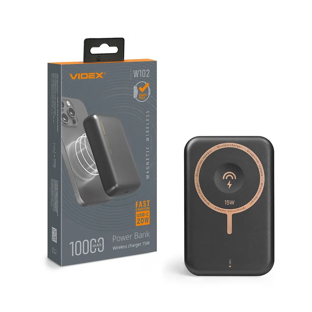 Повербанк с беспроводной зарядкой 10000mAh Videx VPB-W102 PD20W Grey (VPB-W102-G) - фото 10