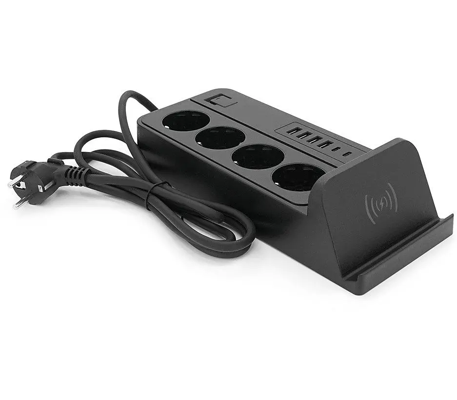 Сетевой фильтр-удлинитель Voltronic G-12, 4 Socket+4 USB 3,2А+2 Type-C +беспроводная зарядка, 2м, Black - фото 2