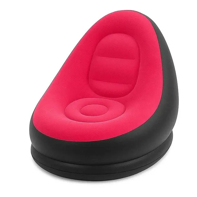 Надувний диван із пуфом Air Sofa / Надувне велюрове крісло з пуфом + насос Рожевий - фото 4