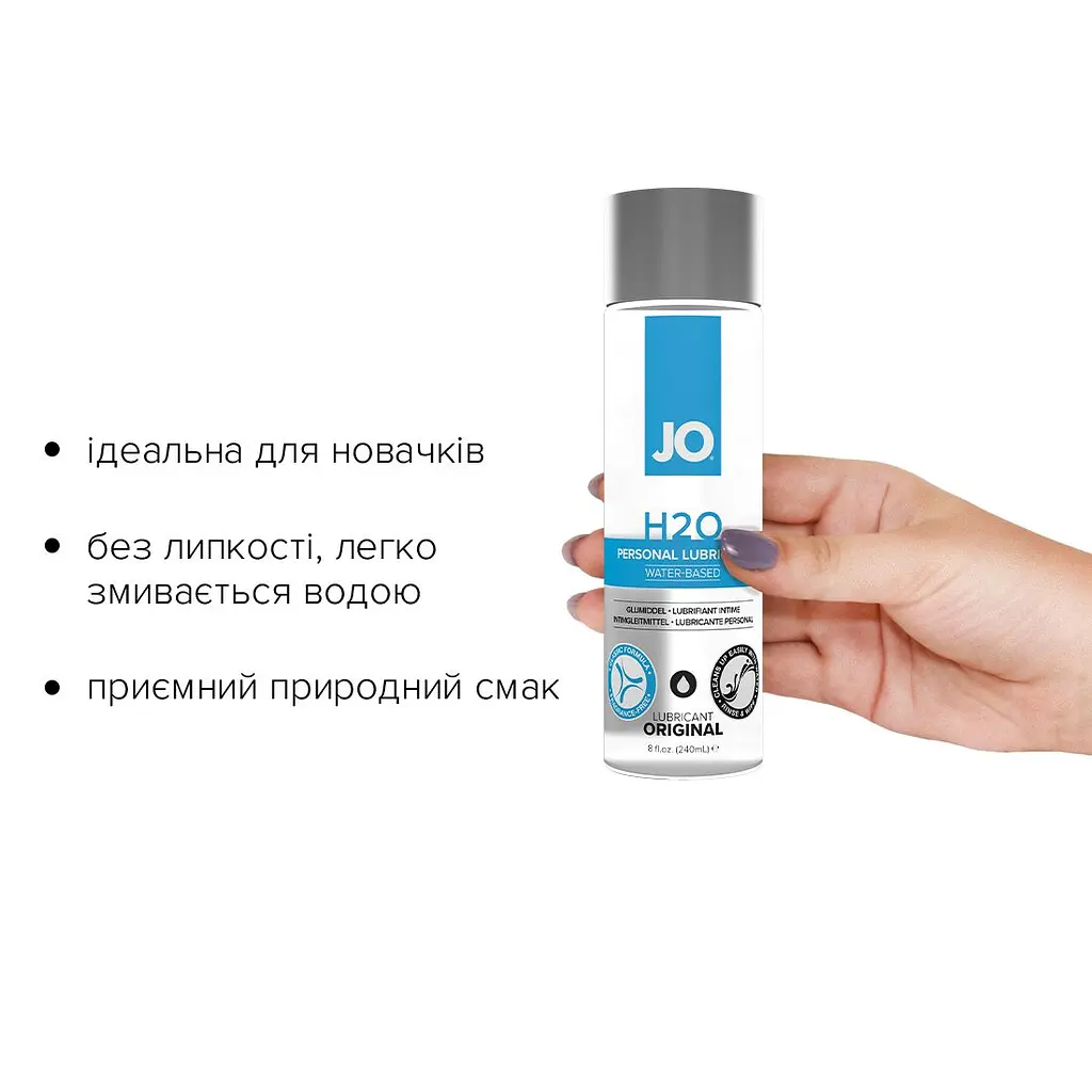 Змазка на водній основі JO H2O ORIGINAL (240 мл) оліїста і гладенька, рослинний гліцерин - фото 2