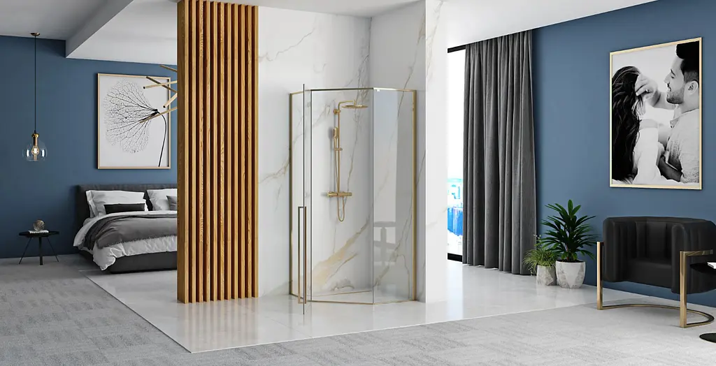 Душова кабіна Rea Diamond 80x80 gold REA-K6615, Золотий, Універсальна, прозорий - фото 6