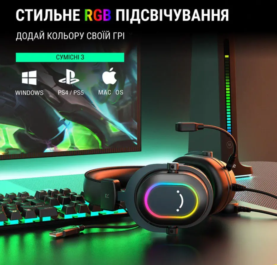 Игровые наушники с микрофоном Fifine H-6B RGB USB 7.1 Black - фото 7