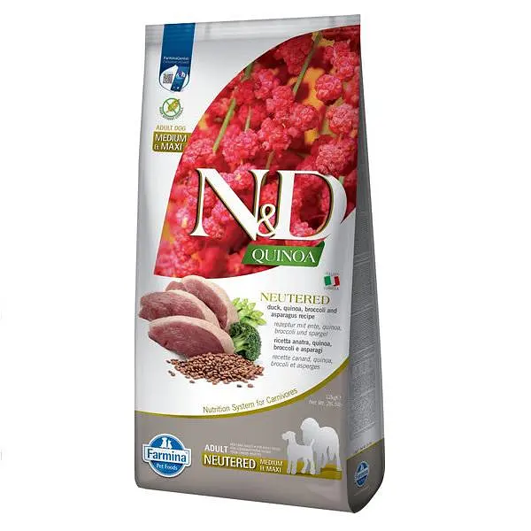 Сухий корм Farmina N&D Quinoa Duck,Brocooli&Asparagus Neutered для дорослих стерил.собак середніх та великих порід,качка,кіноа,броколі та спаржа,12 кг