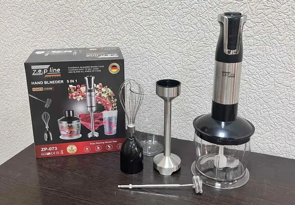 Блендер Zepline ручний 5 в 1 на 1500 Вт з подрібнювачем та насадками міксер та спінювач молока 20 швидкостей  - фото 2