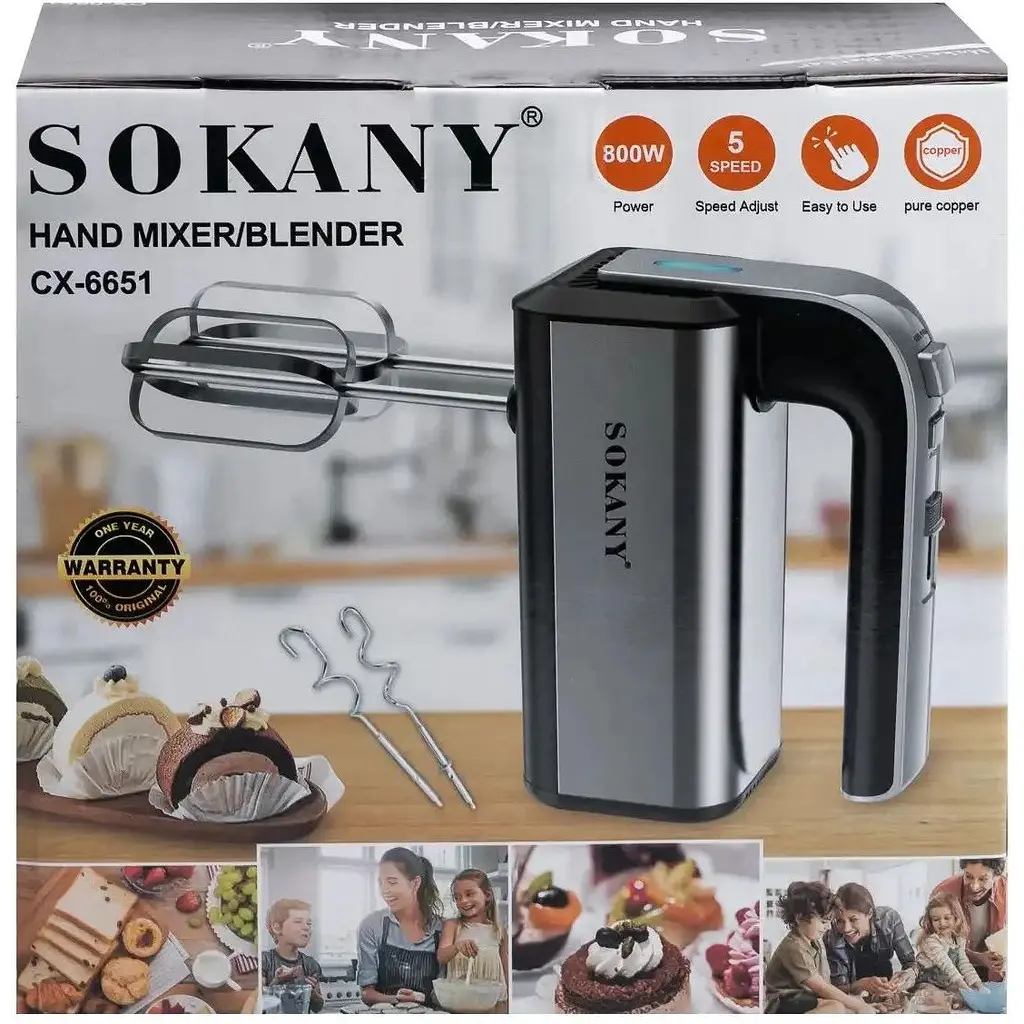 Ручной миксер Sokany CX-6651 с насадками для теста 5 скоростей 800Вт Серый - фото 9