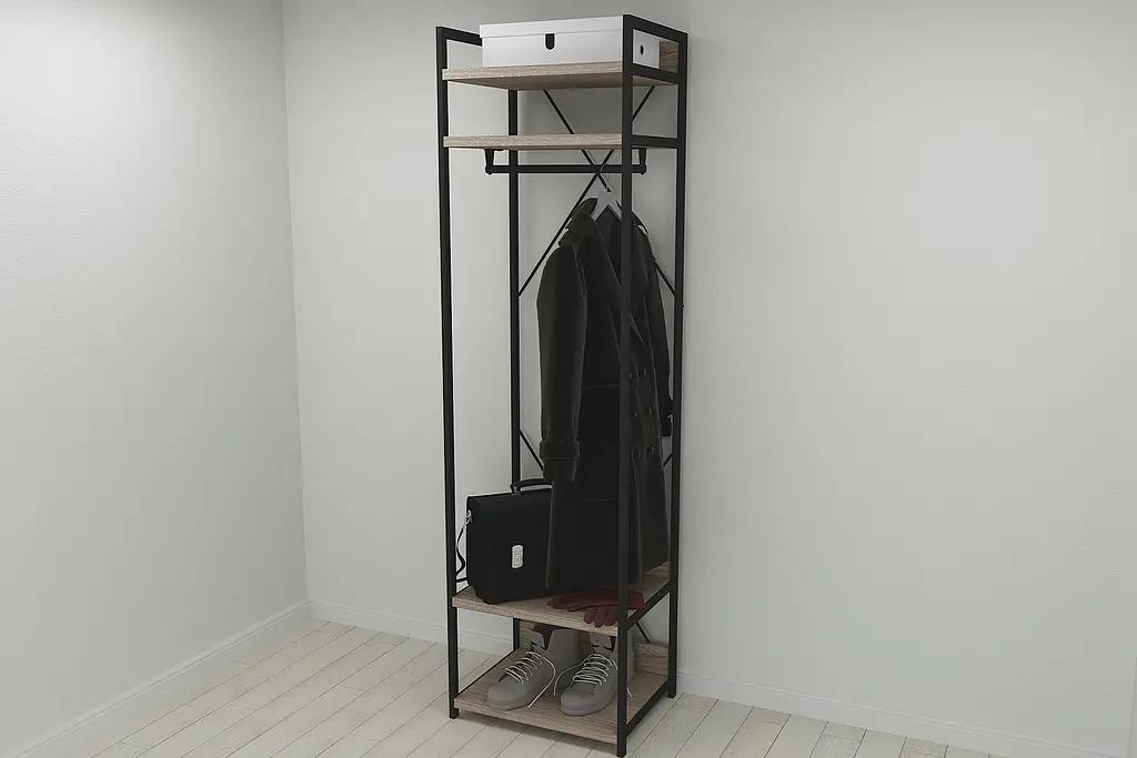 Шафа Гардероб Уні секція 2 серії Конект Ferrum-decor 220x60x50см Чорний метал ДСП Дуб Сонома Трюфель 32 мм (FRD-104538) - фото 8