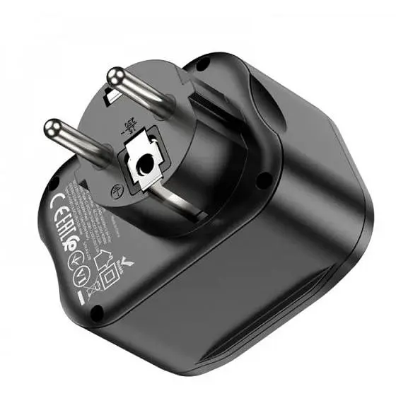 Мережевий фільтр HOCO NS3 на 1 розетку + 2 USB + USB-C, 20W, 220В, Black - фото 2