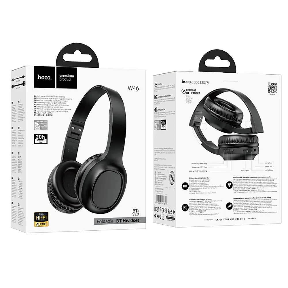 Бездротові навушники з мікрофоном Hoco W46 Charm BT Bluetooth 5.3 AUX 200 мАч Black (31654_2907103) - фото 2