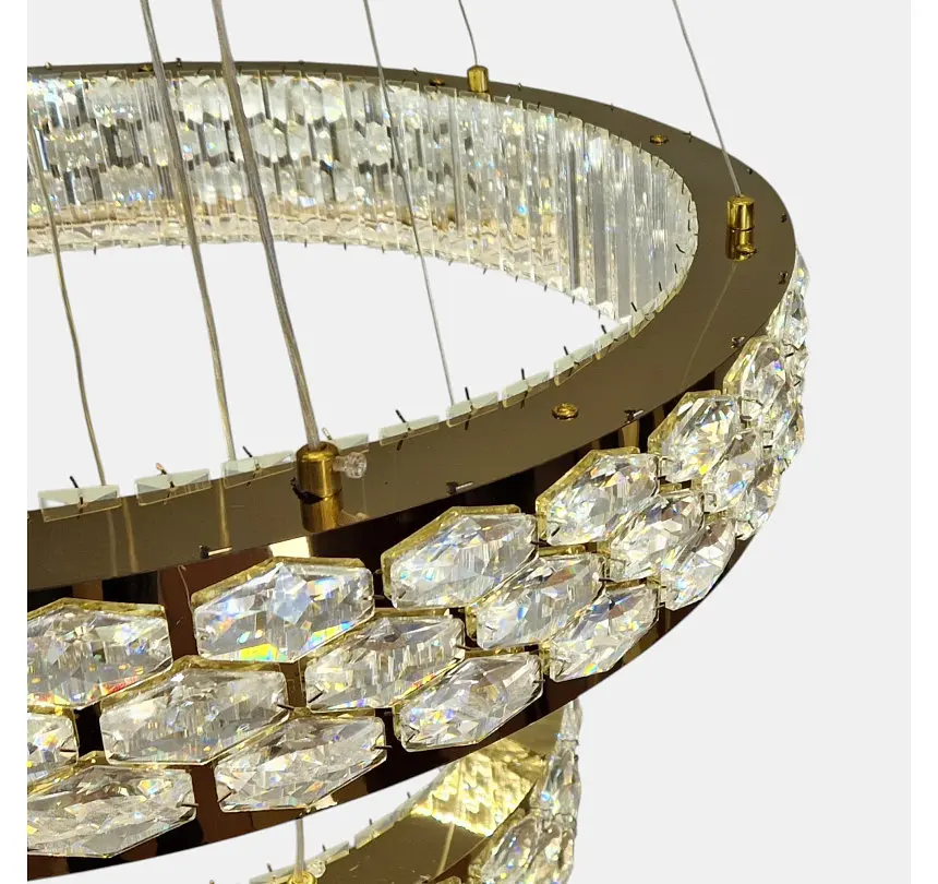 Світлодіодна підвісна кришталева люстра Artlight 3042-60+40GD з двома кільцями, 135W - фото 4