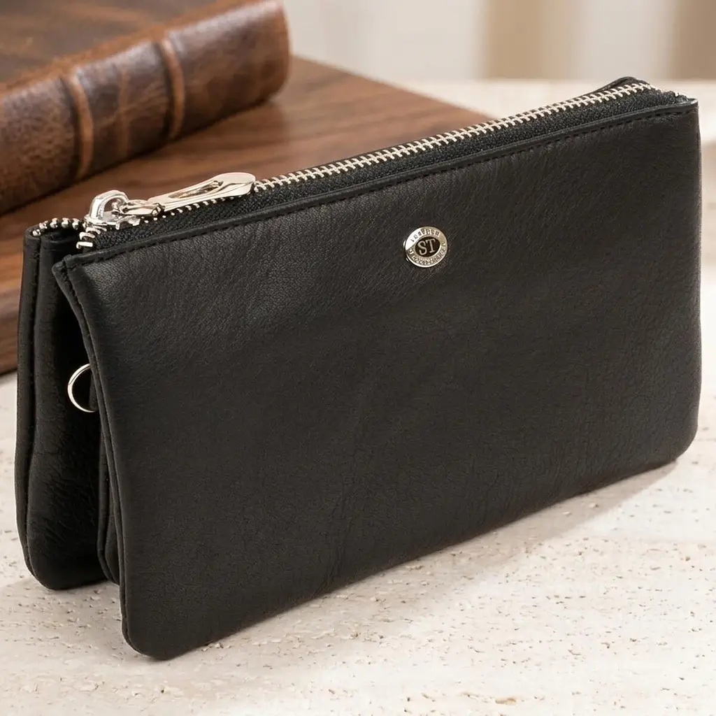 Місткий клатч на два відділення жіночий ST Leather 19246 чорний - фото 11
