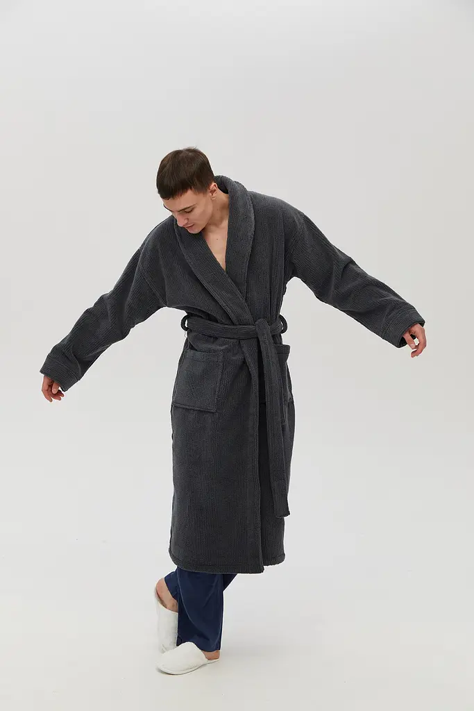 Халат unisex Lotus Home - Bold New Microcotton antrasit махровый S - фото 4