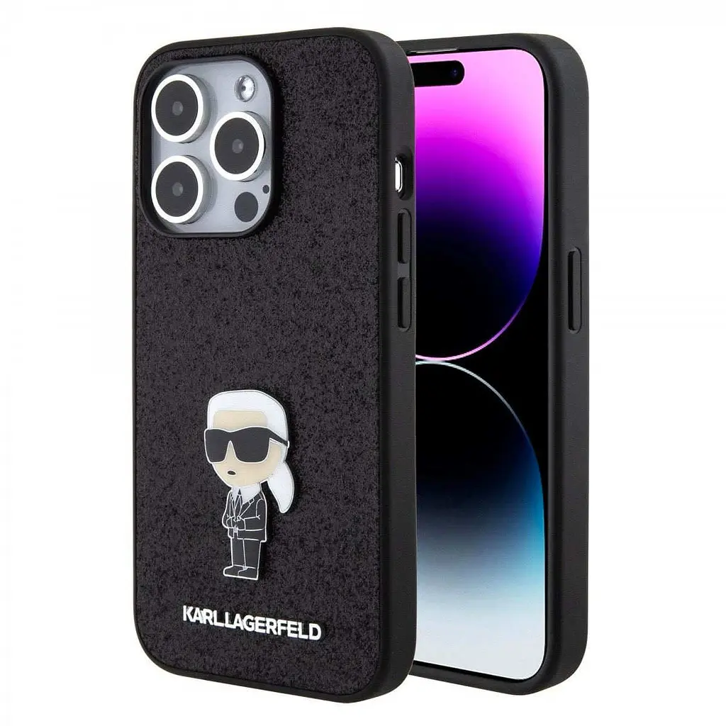 Чехол Karl Lagerfeld iPhOne 15 Pro Fixed Glitter Metal Ikonik Black (57983116856) - фото 4