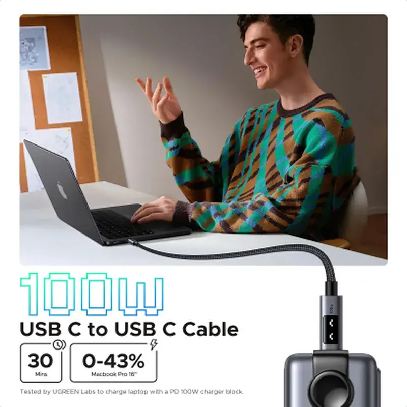 Дата кабель USB-C to USB-C 2.0m PD 100W L509 black Ugreen (35512) - фото 6