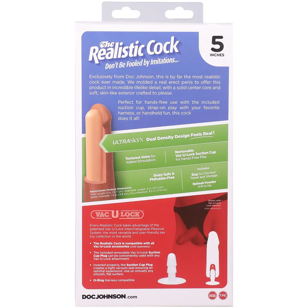 Фалоімітатор Doc Johnson The Realistic Cock ULTRASKYN 5 Inch, 12.7 см - фото 11