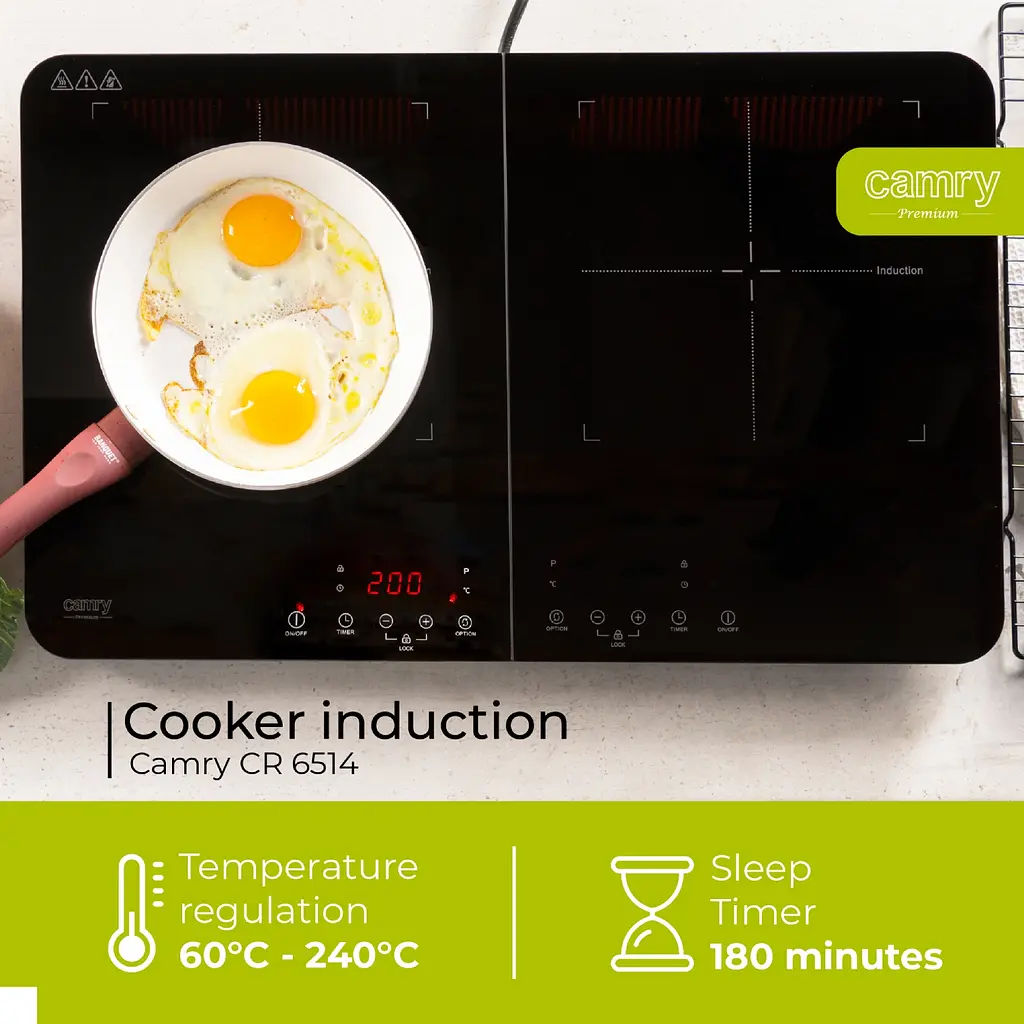 Плита настольная Camry CR 6514 индукционная/ конфорок 2/ 3500Вт+3500В/ 60°-240° С/ стеклокерамика - фото 6