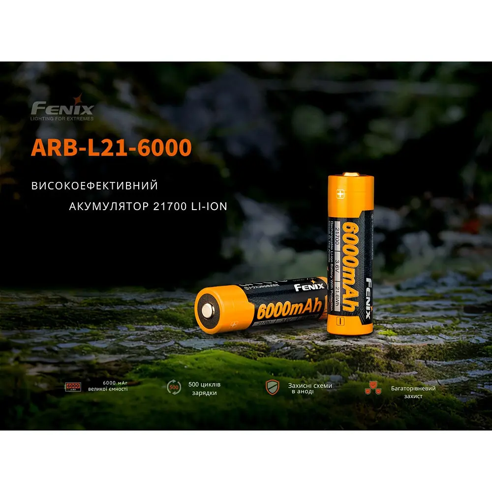 Акумулятор 21700 Fenix ARB-L21-6000 3.6V (Чорно-жовтий) - фото 10