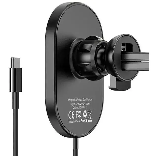 Магнитный автомобильный держатель Hoco CA90 с беспроводной зарядкой Black - фото 2