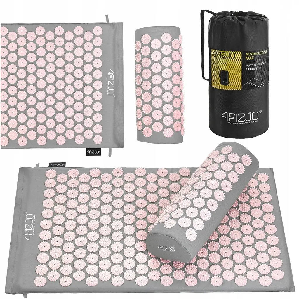 Килимок акупунктурний 4FIZJO Аплікатор Кузнєцова з валиком 72 x 42 см Grey/Pink 4FJ0287 (P-5907739313287) - фото 2