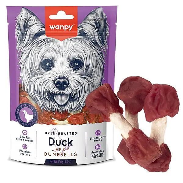 Wanpy Duck Jerky Dumbbells ВАНПІ КІСТКА-ГАНТЕЛЬ З В’ЯЛЕНОЮ КАЧКОЮ ласощі для собак, 100 г