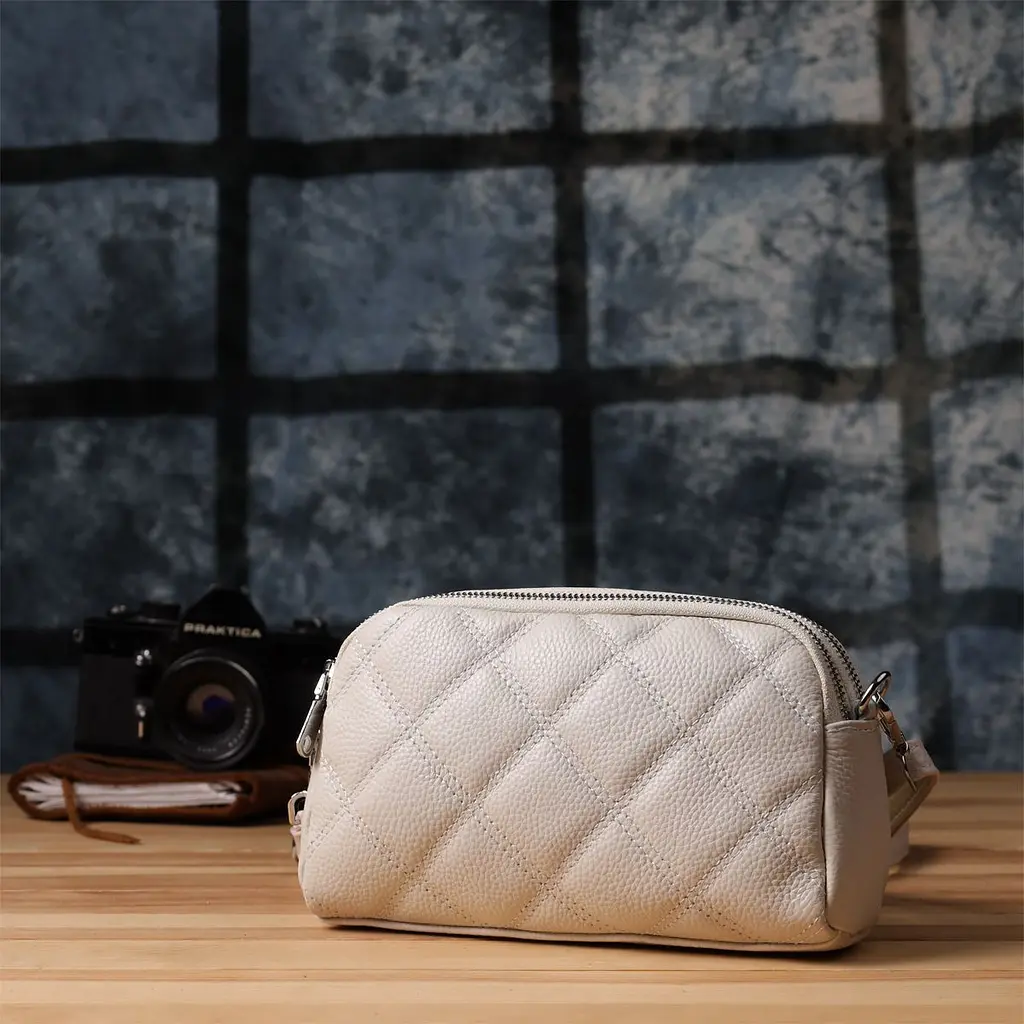 Модна жіноча сумка прошита ромбами з натуральної шкіри Vintage 22931 біла - фото 10
