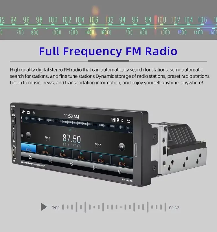 Универсальная магнитола 1din-6.9 с поддержкой Android 12 и Carplay XPRO 4+64GB (42456-6288A64_3223) - фото 4