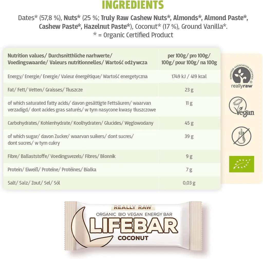 Батончик Lifefood Lifebar енергетичний з кокосом органічний 47 г - фото 5