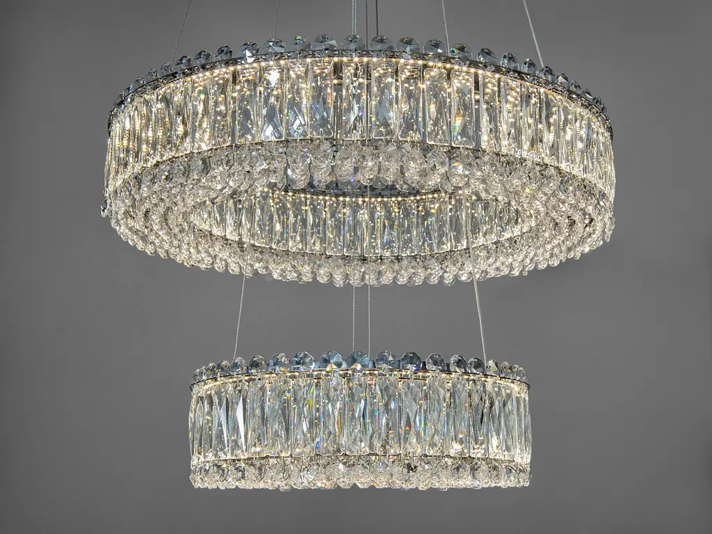 Люстра стельова LED Diasha 8693-600+400CH, 85W, хром, кришталева, регульована висота, для офісу, кафе, вітальні, спальні - фото 4