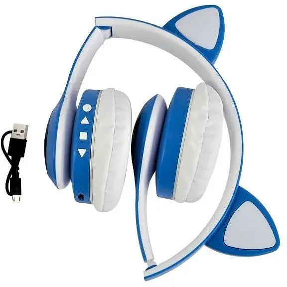 Навушники бездротові Cat Ear VZV-23M Bluetooth RGB з котячими вушками сині - фото 4