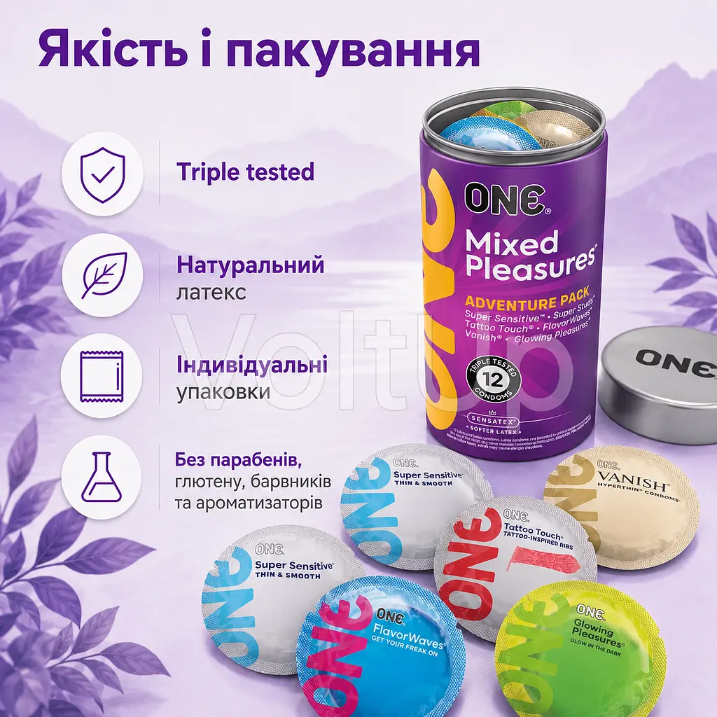 Презервативи ONE Mixed Pleasures Adventure Pack 12 шт набір асорті SensaTex - фото 8