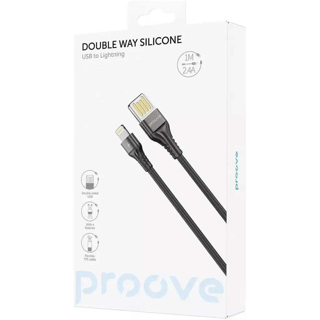 Кабель Proove Double Way Silicone USB-А to Lightning 1m Black (CCDS20001101) [130727] - фото 2