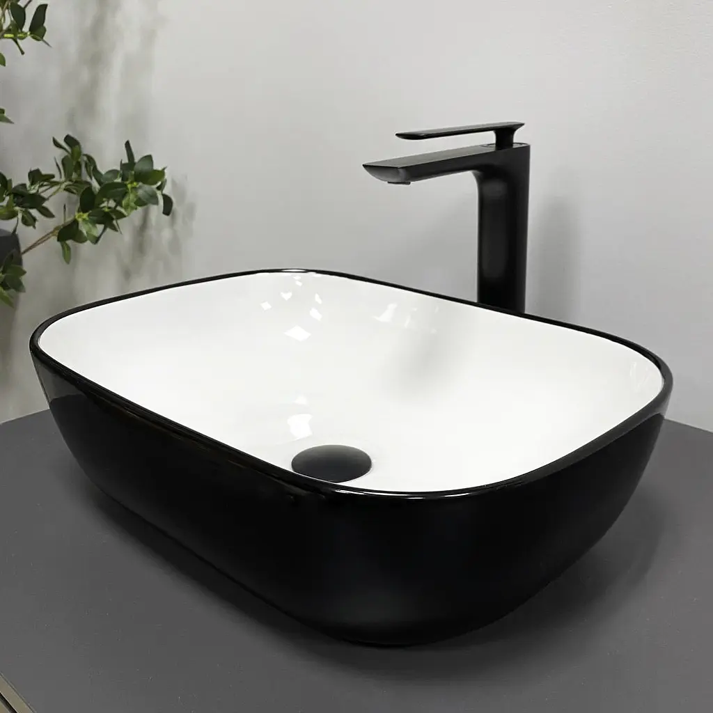 Умивальник VBI Ravenna black white glossy накладний VBI-011226, Чорний - фото 4