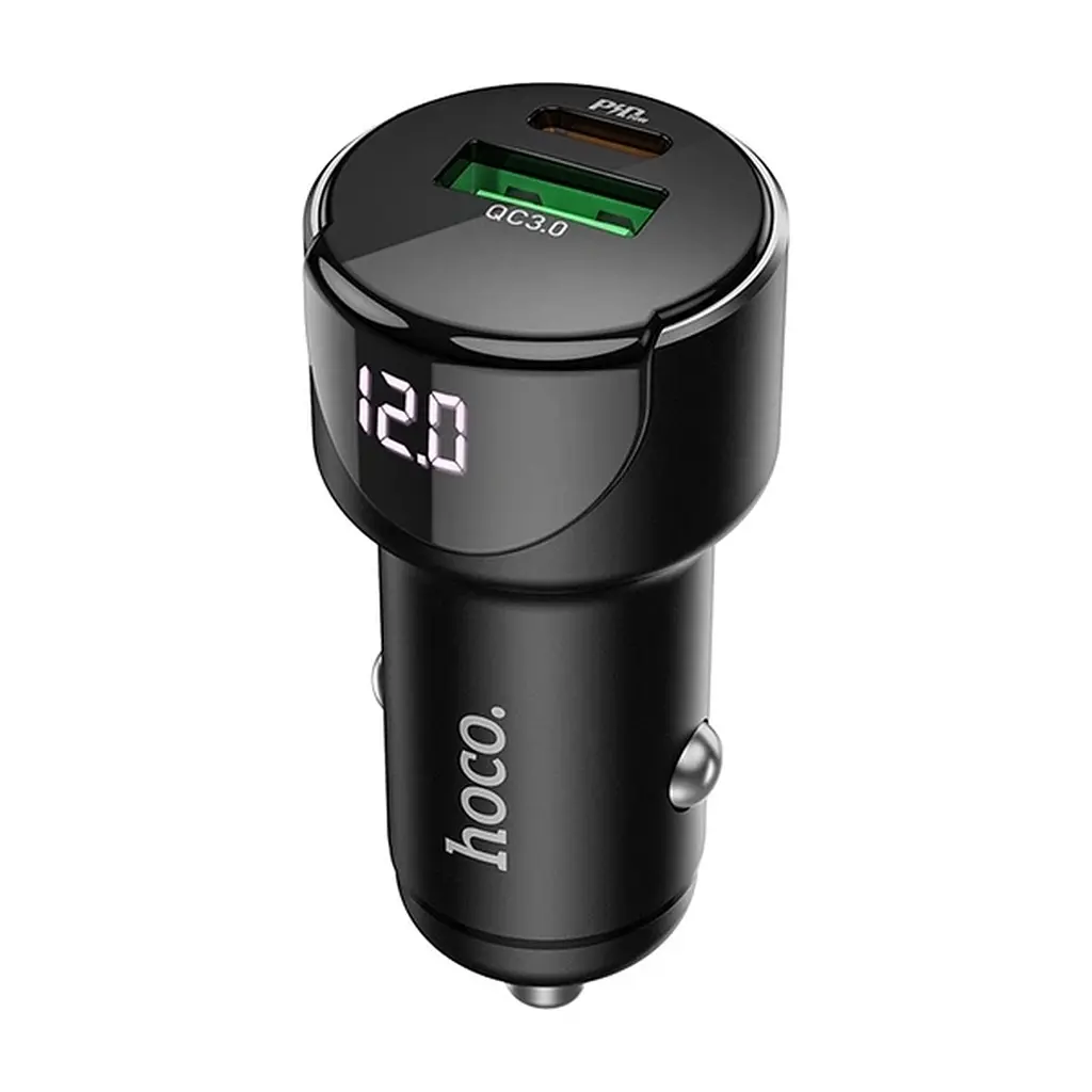 Зарядний пристрій HOCO 1xUSB-C PD20W + 1xUSB QC3.0 car adapter Z42 black (6931474742544)