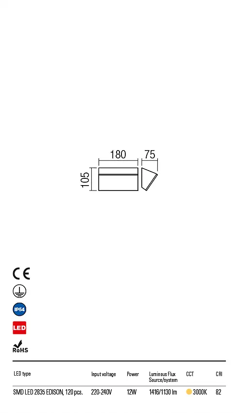 Бра вуличне TOKYO AP ORIZ. LED 12W IP54 DG 3000K (5.1.2) Redo 90015 - фото 3