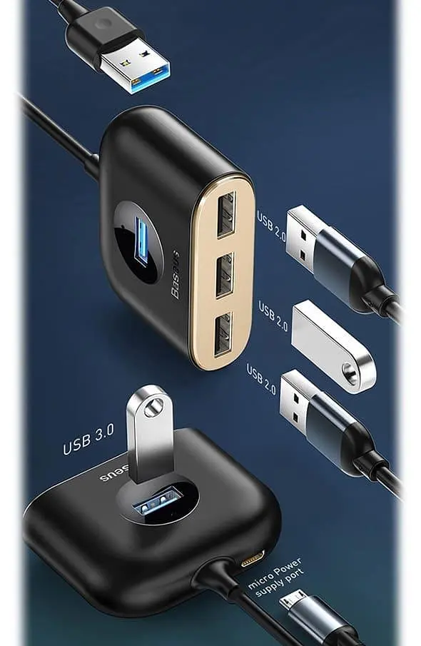 USB-Хаб Baseus Square Round USB to USB 3.0 + 3USB 2.0 (1m) black (CAHUB-AY01) - фото 2