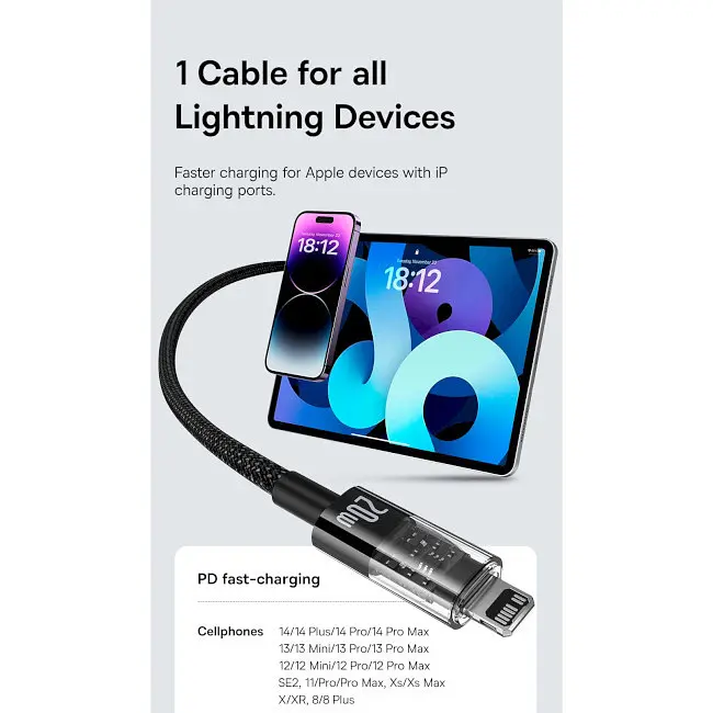 Кабель Baseus Gem Fast-Charging Cable Type-C to Lightning 20W 2m P10373001511-01 Purple - фото 7