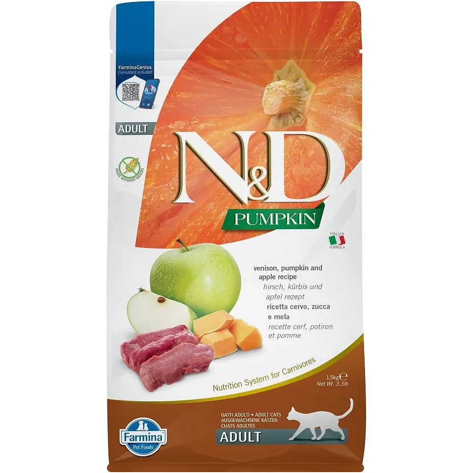 Беззерновий сухий корм для котів Farmina N&D Pumpkin Venison & Apple Adult з олениною, гарбузом та яблуком 1.5 кг