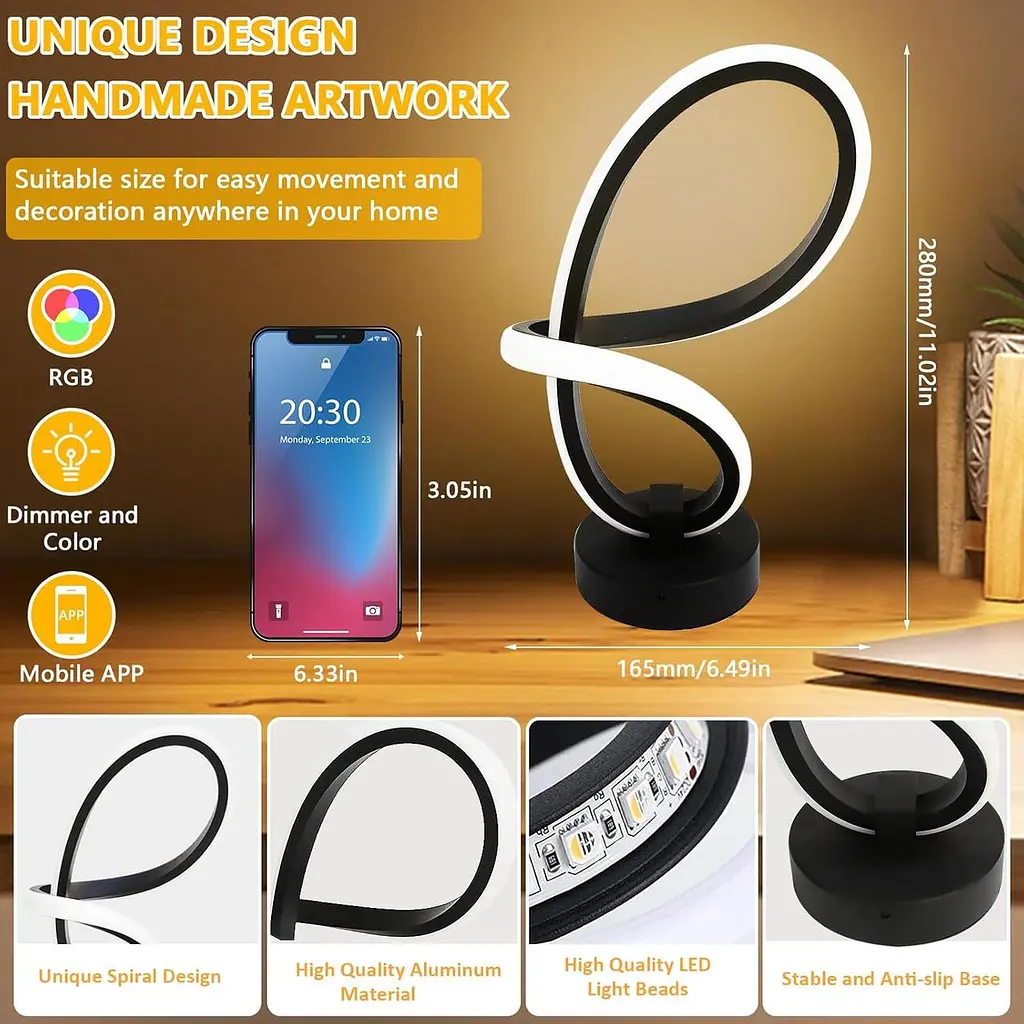 Приліжкова лампа TECKZOON спіральна RGB управління додатком музичний режим - фото 7