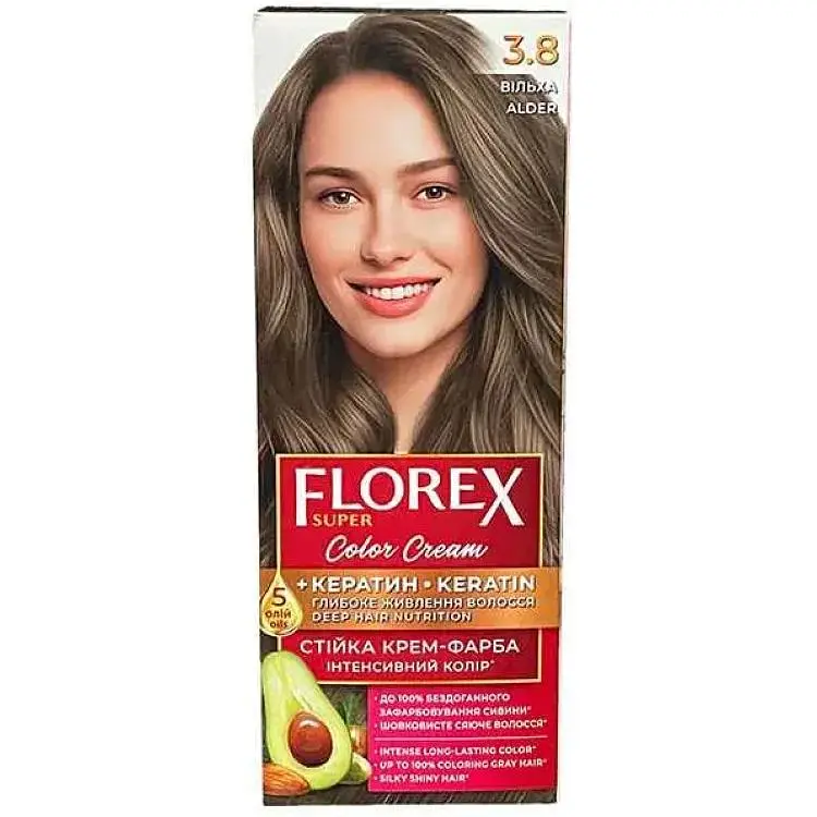 Крем-фарба Florex для волосся КЕРАТИН 3.8 Вільха