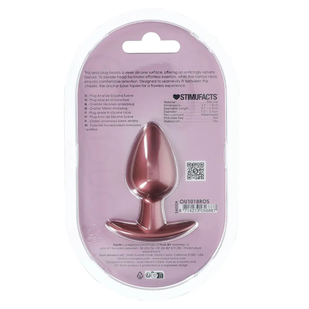 Анальная пробка Ouch! Smooth Anal Plug Metallic M 7.9 см (розовое золото) - фото 7