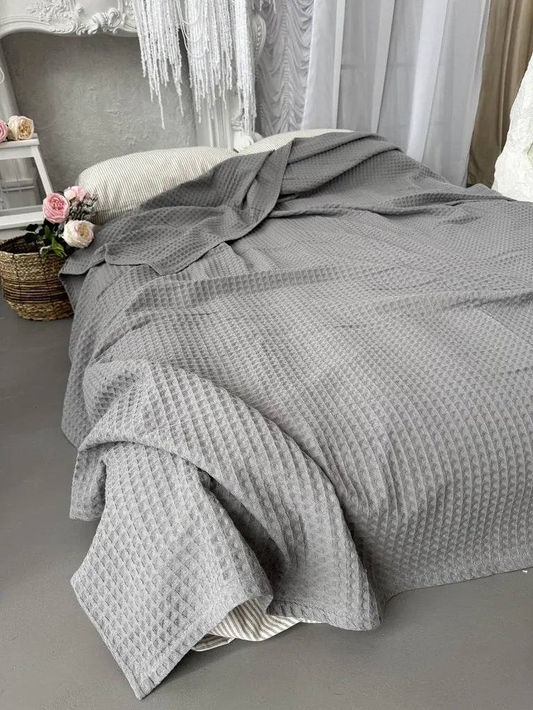 Покривало Zeintex Greece вафельне бавовняне сіре 160х210 см - фото 2